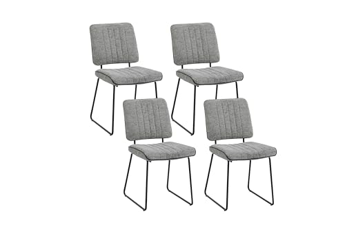byLIVING Esszimmerstuhl Liam / 4er Set/Webstoff grau/Steppung u. Keder Kunstleder schwarz/Gestell Metall schwarz pulverbeschichtet/Esszimmerstuhl/Wohnzimmerstuhl/B 45, H 83, T 61 cm von byLIVING