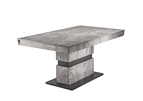 byLIVING Matthew AZ Säulentisch mit robuster und pflegeleichter Melamin Oberfläche in Beton Optik, mit gebremsten Synchronauszug, Holzwerkstoff, grau, 160-215 x 90, H 75 cm von byLIVING