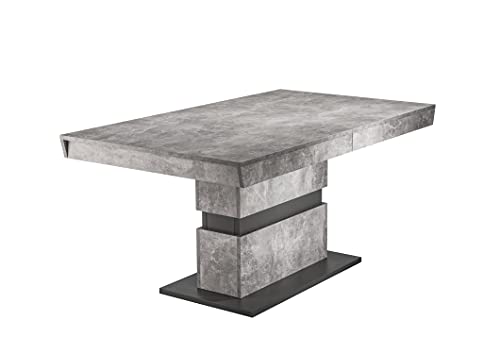 byLIVING Esszimmertisch Matthew/Küchen-Tisch 160 cm mit Auszugsfunktion auf 215 cm/Auszugstisch Beton-Optik grau/Esstisch ausziehbar mit Einlegeplatte/B 160-215, H 75, T 90 cm von byLIVING