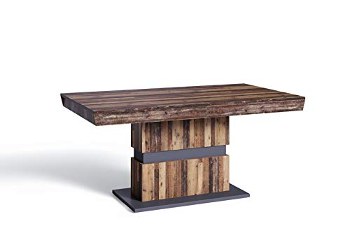 byLIVING Esszimmertisch Matthew/Küchen-Tisch 160 cm mit Auszugsfunktion auf 215 cm/Auszugstisch Old Wood-Optik braun/Esstisch ausziehbar mit Einlegeplatte/B 160-215, H 75, T 90 cm von byLIVING