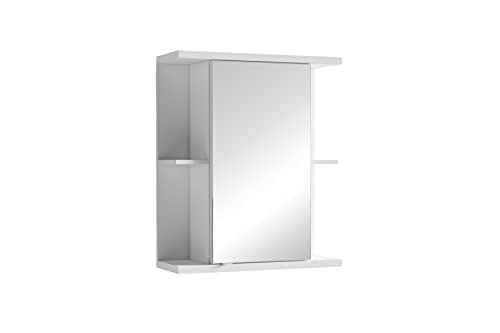 byLIVING Nebraska 01-06 Spiegelschrank mit robuster und pflegeleichter Oberfläche in weiß, seitlich offene Fächer für mehr Stauraum, Holzwerkstoff, B 60, H 70, T 25 cm von byLIVING