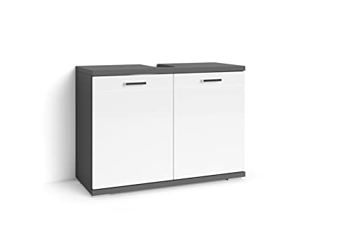 byLIVING Nebraska Waschbeckenunterschrank/Anthrazit matt, Hochglanz weiß lackiert / 2-türig, Holzwerkstoff, B 80, H 59, T 31,5 cm von byLIVING