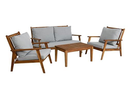 byLIVING Outdoor Sofa-Set LA Palma/Akazie massiv, Natur/Webstoff hellgrau / 2-Sitzer: B 134, H 75, T 75 cm, Sessel (2X): B 70, H 75, T 75 cm, Couchtisch: B 100, H 40, T 50 cm von byLIVING