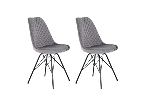 byLIVING Rica 2er Set/Samt-Bezug in grau/Gestell Metall in schwarz pulverbeschichtet/Esszimmerstuhl/mit Rautensteppung im vorderen Rücken/bis 110 kg, B 48,5, H 85, T 55 cm von byLIVING