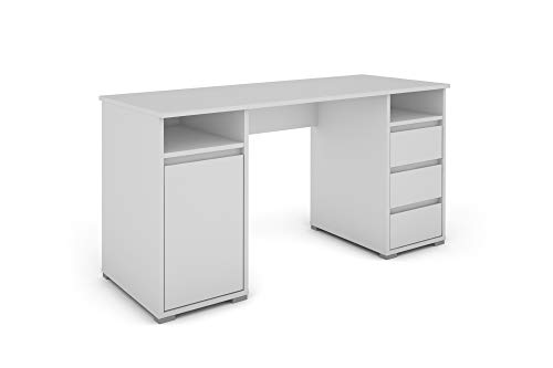 byLIVING Schreibtisch LOBO mit Melaminoberfläche in weiß, 3 Schubläden, 1 Tür, viel Stauraum, pflegeleicht, Holzwerkstoff Spanplatte, B 138, H 75, T 55 cm von byLIVING
