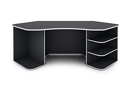 byLIVING Schreibtisch THANATOS / Gaming-Tisch in Anthrazit mit Kanten in Weiß / Eck-Schreibtisch mit viel Stauraum und XXL Tischplatte / Computer-Tisch / PC / Arbeits-Tisch / 198x76x85cm (BxHxT) von byLIVING