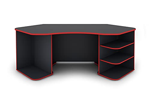 byLIVING Schreibtisch THANATOS/Gaming-Tisch in Anthrazit mit Kanten in rot/Eck-Scheibtisch mit viel Stauraum und XXL Tischplatte/Computer-Tischr/PC/Arbeits-Tisch / 198x76x85cm (BxHxT) von byLIVING
