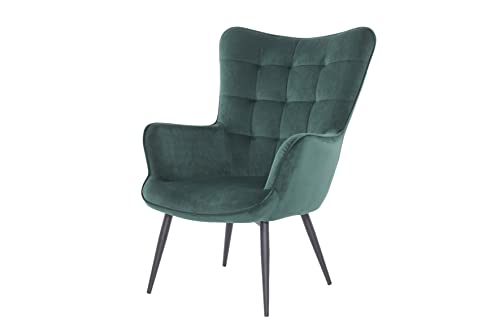 byLIVING Sessel UTA/gepolsterter Armlehn-Sessel in Samt-Stoff dunkel-grün mit Ziersteppung/Gestell schwarz pulverbeschichtet/Relaxsessel/Ruhesessel / 72 x 97 x 80 cm (BxHxT) von byLIVING