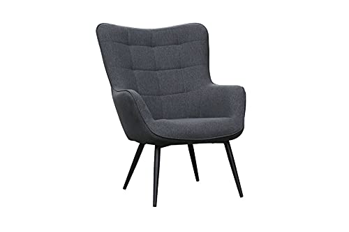 byLIVING Sessel UTA/gepolsterter Armlehn-Sessel in Web-Stoff dunkel-grau mit Ziersteppung/Gestell schwarz pulverbeschichtet/Relaxsessel/Ruhesessel / 72 x 97 x 80 cm (BxHxT) von byLIVING