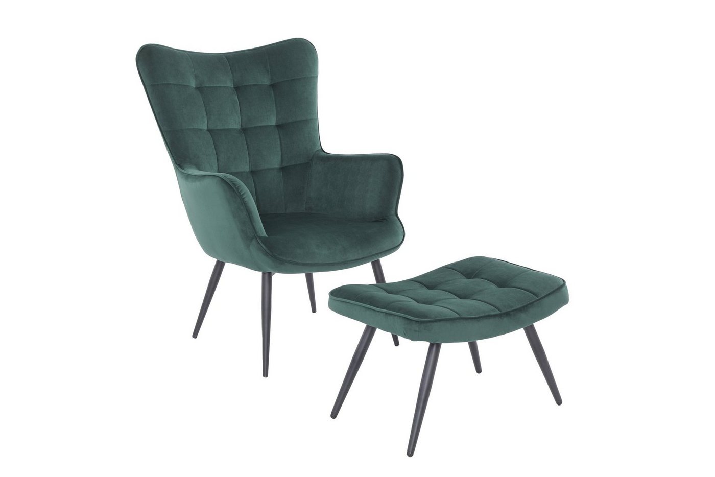 byLIVING Sessel UTA (bestehend aus Sessel und Hocker, Bezug: Samtstoff, Webstoff, Cordstoff Farbe: dunkelgrün, grau, schwarz), Sessel: B 72, H 97, T 80 cm / Hocker B 60, H 39, T 41 cm von byLIVING