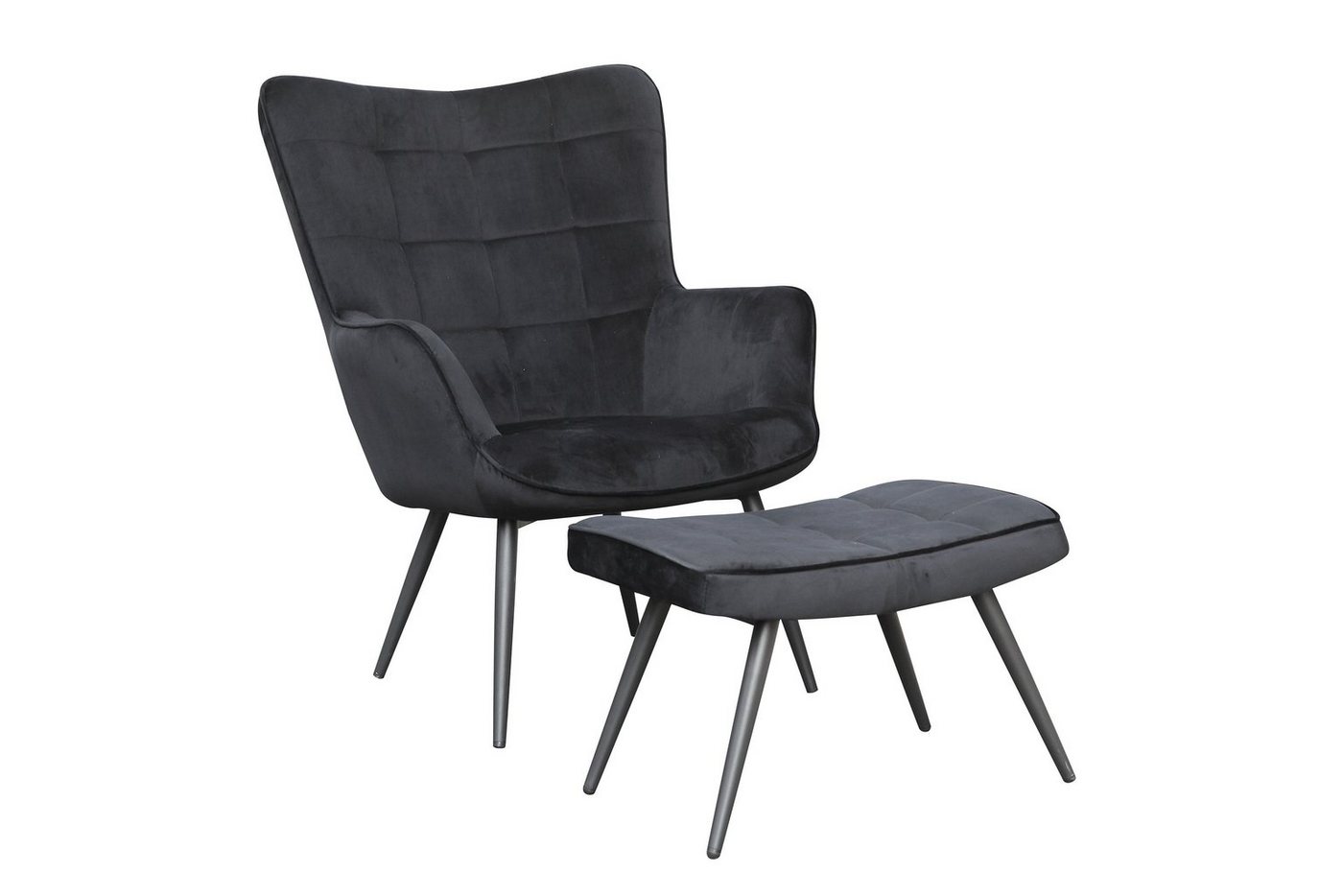 byLIVING Sessel UTA (bestehend aus Sessel und Hocker, Bezug: Samtstoff, Webstoff, Cordstoff Farbe: dunkelgrün, grau, schwarz), Sessel: B 72, H 97, T 80 cm / Hocker B 60, H 39, T 41 cm von byLIVING