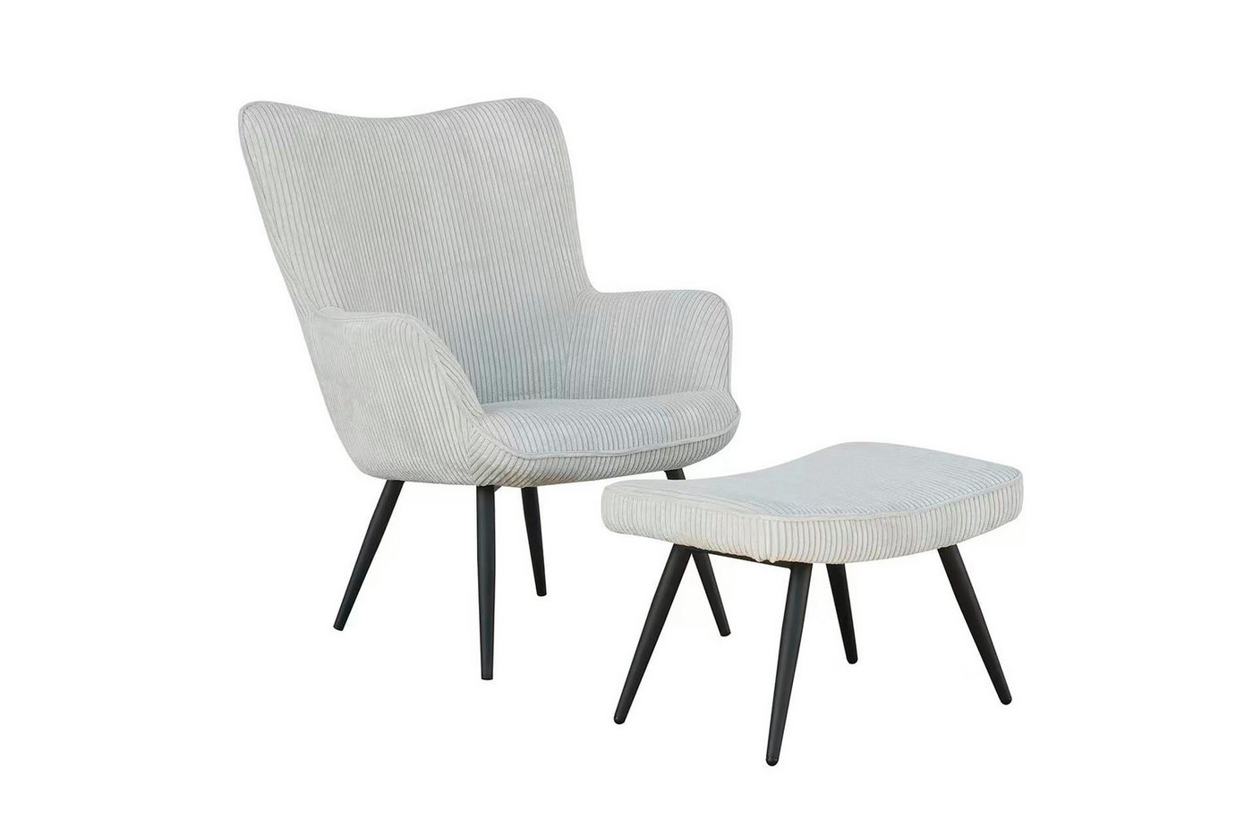 byLIVING Sessel UTA (bestehend aus Sessel und Hocker, Bezug: Samtstoff, Webstoff, Cordstoff Farbe: dunkelgrün, grau, schwarz), Sessel: B 72, H 97, T 80 cm / Hocker B 60, H 39, T 41 cm von byLIVING