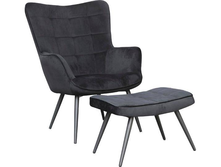 byLIVING Sessel Uta (1-St), in Cord, Samt oder Webstoff, schwarz, mit Hocker von byLIVING