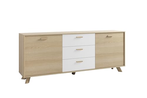 byLIVING Sideboard Bastian/Eiche Bianco, weiß/Griffe und Füße Massivholz Eiche / 3 Schubkästen und 2 Türen/viel Stauraum/Kommode/Anrichte/Maße: B 180, H 72,5, T 36,5 cm byLIVING Sideboard Bastian/Eiche Bianco, weiß/Griffe und Füße Massivholz Eiche / 3 Schubkästen und 2 Türen/viel Stauraum/Kommode/Anrichte/Maße: B 180, H 72,5, T 36,5 cm von byLIVING