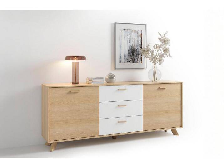 byLIVING Sideboard Bastian (1 St), mit massiven Holzfüßen und Griffen, natürlicher Eichenlook, 180cm, braun von byLIVING