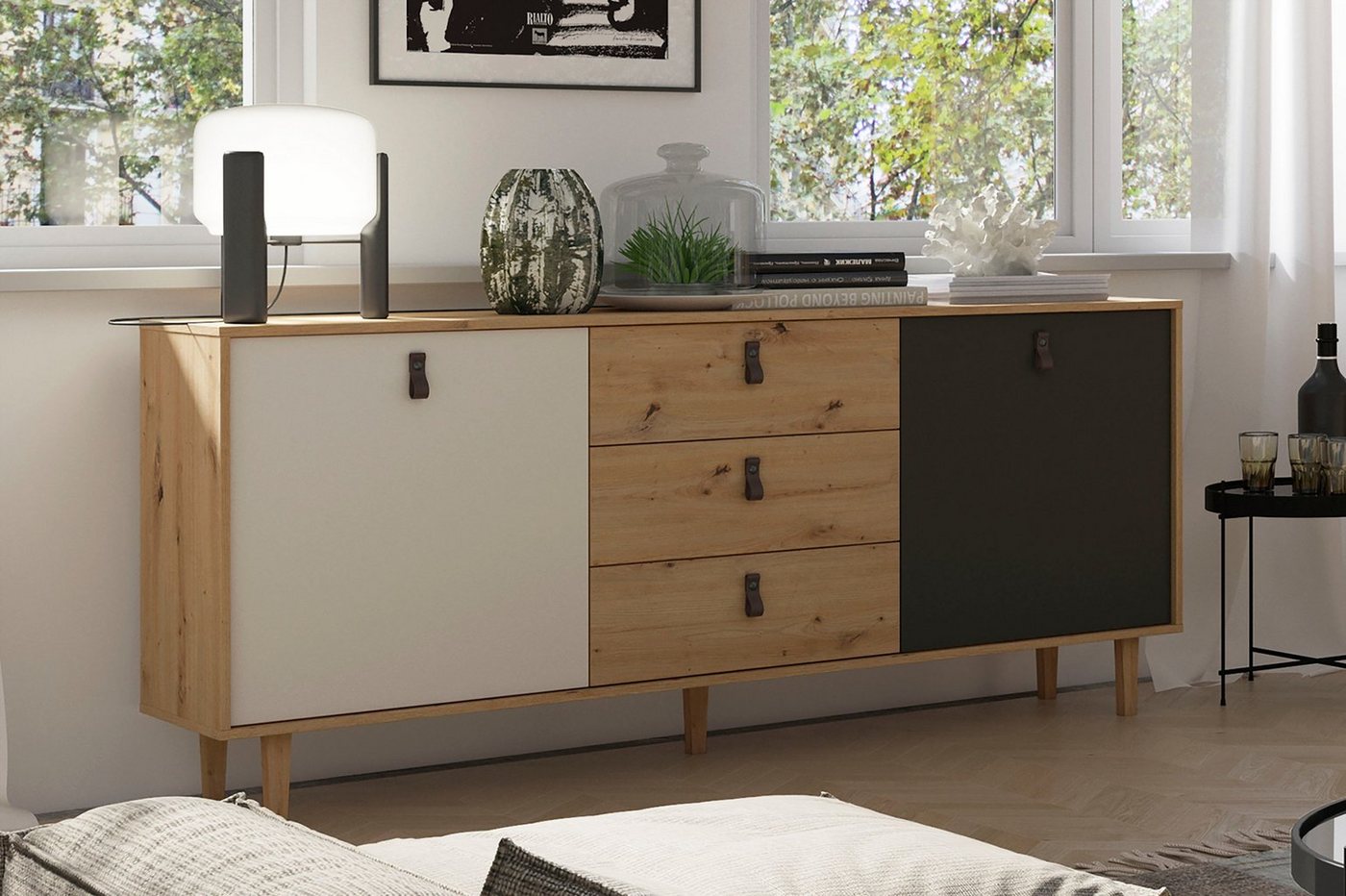 byLIVING Sideboard Bill, Breite 120 oder 180 cm, Füße aus Eiche Massivholz von byLIVING