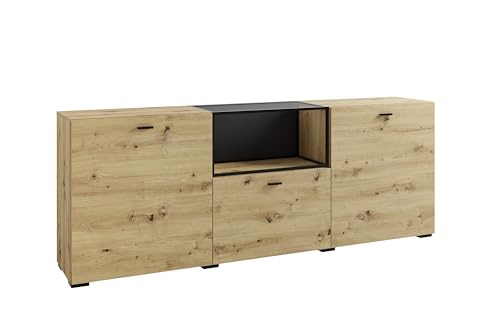 byLIVING Sideboard Frame/Artisan Eiche - Optik/Fach mit Metallrahmen und Glasablage, verstellbare Böden/Anrichte/Kommode/Maße: B 200, H 75,5, T 37,5 cm byLIVING Sideboard Frame/Artisan Eiche - Optik/Fach mit Metallrahmen und Glasablage, verstellbare Böden/Anrichte/Kommode/Maße: B 200, H 75,5, T 37,5 cm von byLIVING
