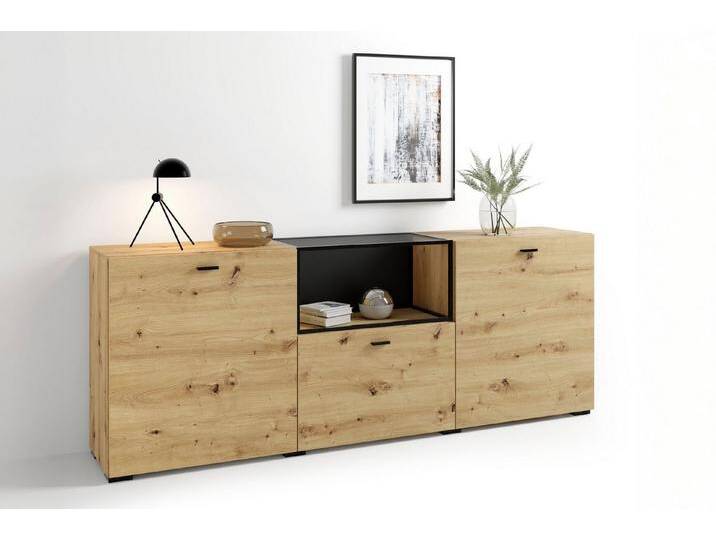 byLIVING Sideboard Frame (1 St), moderne Kommode mit Metalleinsatz und Glasplatte, 200cm breit., braun von byLIVING