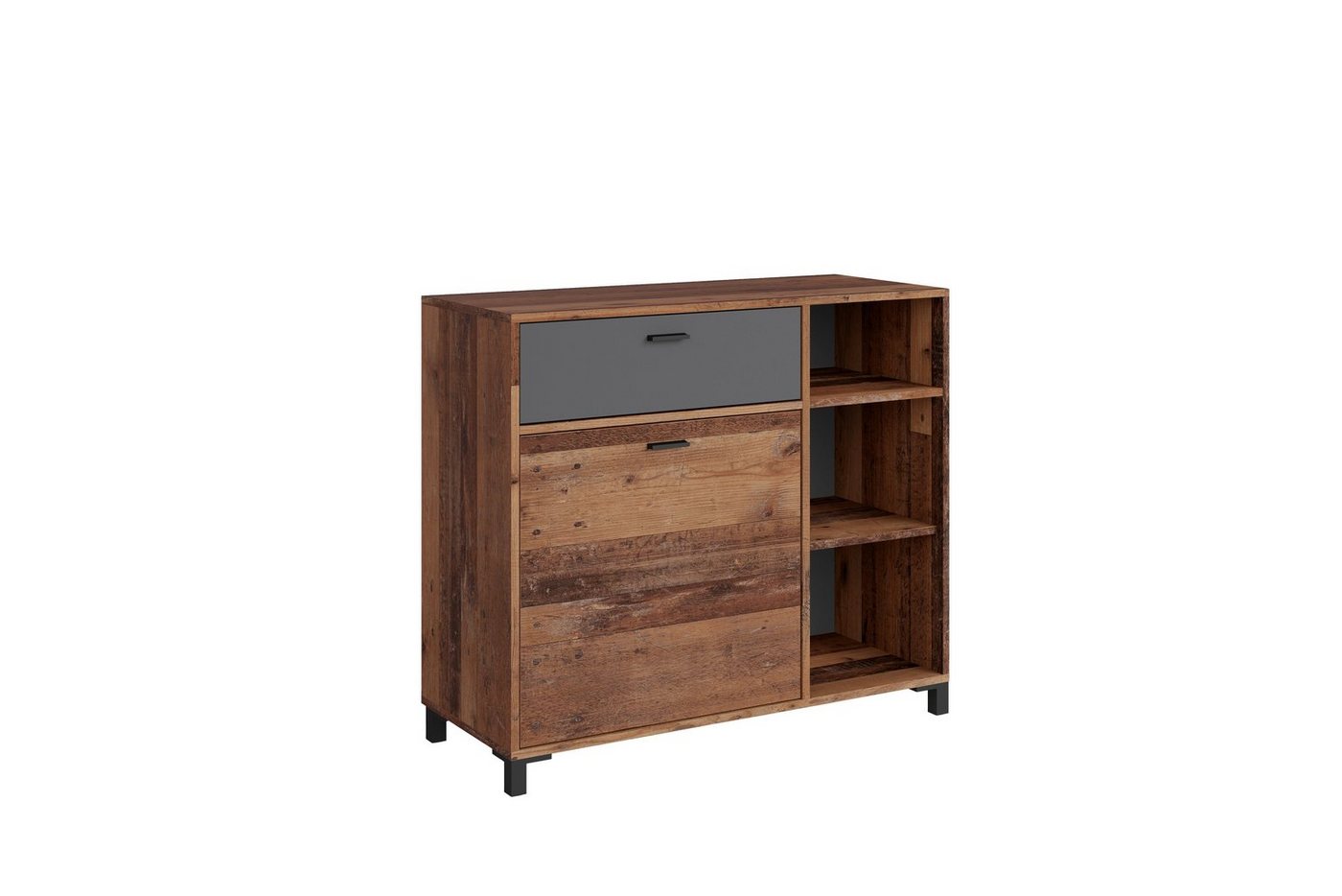 byLIVING Sideboard JACKSON (Sideboard in Old Wood Optik mit Absetzung in Anthrazit, Kommode mit 2 Türen und 2 Schubkästen), Breite 98 oder 160 cm von byLIVING
