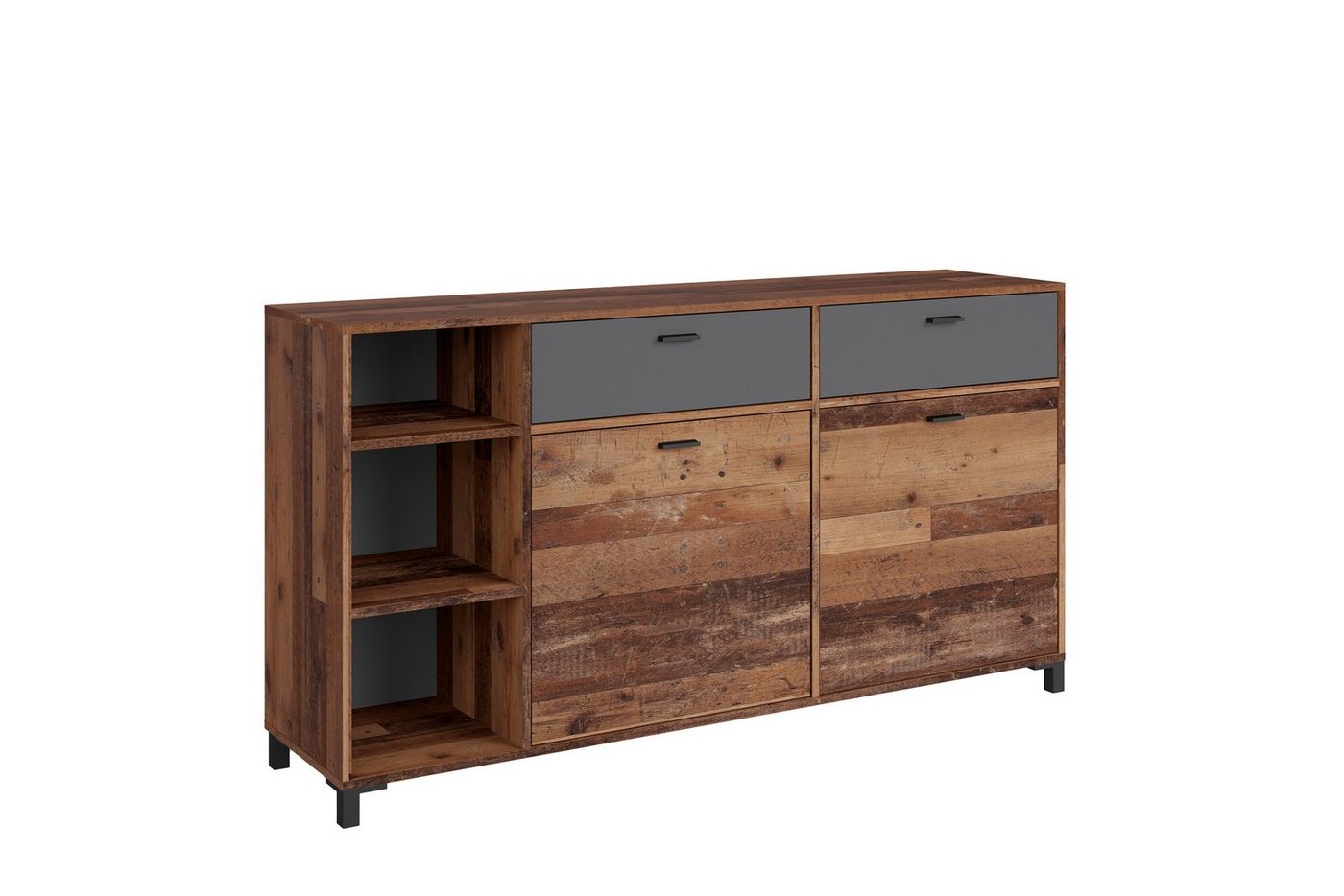 byLIVING Sideboard JACKSON (Sideboard in Old Wood Optik mit Absetzung in Anthrazit, Kommode mit 2 Türen und 2 Schubkästen), Breite 98 oder 160 cm von byLIVING