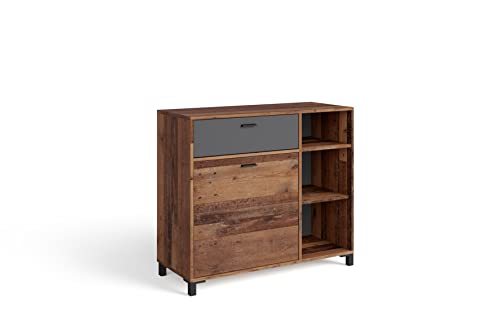 byLIVING TV-Board Jackson/Lowboard Old Wood Vintage mit Absetzung in Anthrazit/Fernsehtisch mit 2 Klappen/B 160, H 54, T 40 cm (B 98, H 85, T 40 cm, Sideboard) von byLIVING