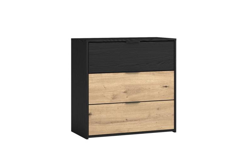 byLIVING Sideboard RIMINI (Korpus Eiche schwarz, Front Eiche schwarz und Artisan Eiche), Breite 80 cm, 3 Schubkästen, viel Stauraum von byLIVING