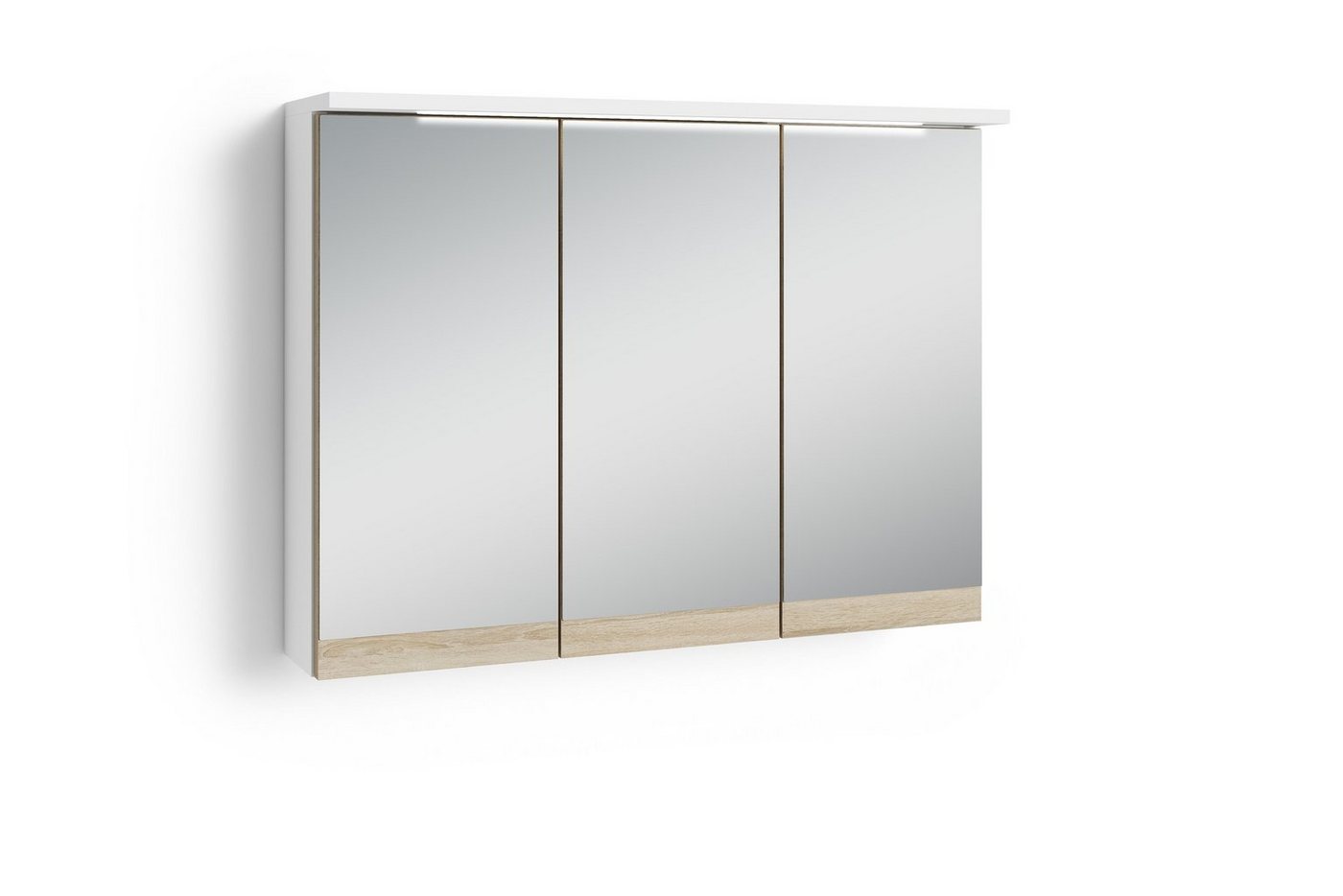 byLIVING Spiegelschrank MARINO (Moderner, 2- oder 3-türiger Spiegel Hängeschrank in schnee-weiß matt oder anthrazit und Absetzung Sonoma Eiche, Wandschrank mit LED-Beleuchtung und Steckdose) B 60, H 60, T 20 cm oder B 80, H 60, T 20 cm von byLIVING