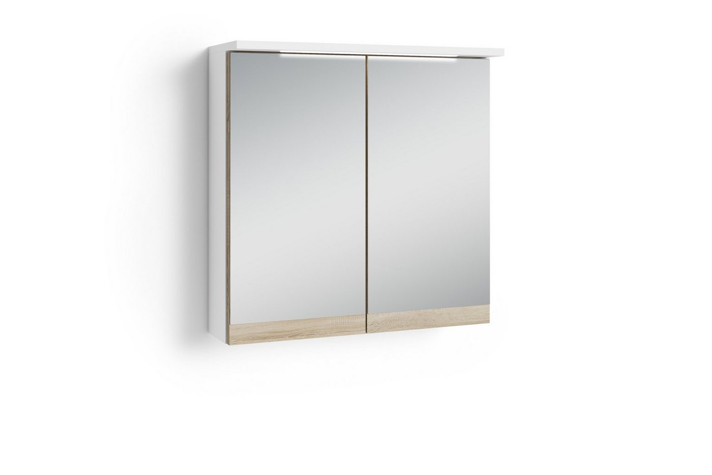 byLIVING Spiegelschrank MARINO (Moderner, 2- oder 3-türiger Spiegel Hängeschrank in schnee-weiß matt oder anthrazit und Absetzung Sonoma Eiche, Wandschrank mit LED-Beleuchtung und Steckdose) B 60, H 60, T 20 cm oder B 80, H 60, T 20 cm von byLIVING