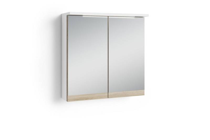 byLIVING Spiegelschrank MARINO (Moderner, 2- oder 3-türiger Spiegel Hängeschrank in schnee-weiß matt oder anthrazit und Absetzung Sonoma Eiche, Wandschrank mit LED-Beleuchtung und Steckdose) B 60, H 60, T 20 cm oder B 80, H 60, T 20 cm von byLIVING
