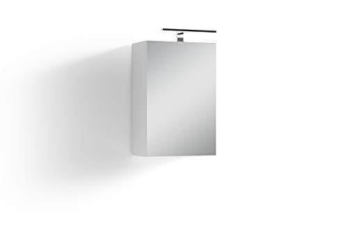 byLIVING Spiegelschrank SPREE, Badschrank mit LED Beleuchtung und Schalter-/ Steckerbox /Spiegeltür mit Soft-Close Funktion, Glas, weiß, B 40, H 60, T 20 cm von byLIVING