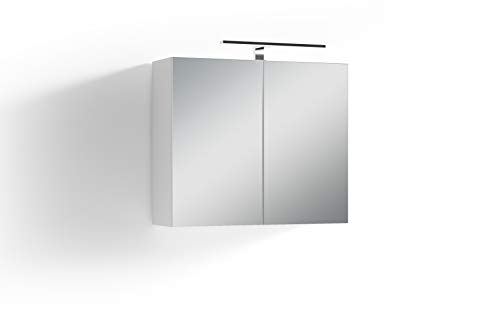 byLIVING Spiegelschrank SPREE, Badschrank mit LED Beleuchtung. hochwertige und robuste Melamin Beschichtung, Spiegeltür mit Soft-Close Funktion, Glas, weiß, B, H 60, T 20 cm, B 70, H 60, T 20 cm von byLIVING