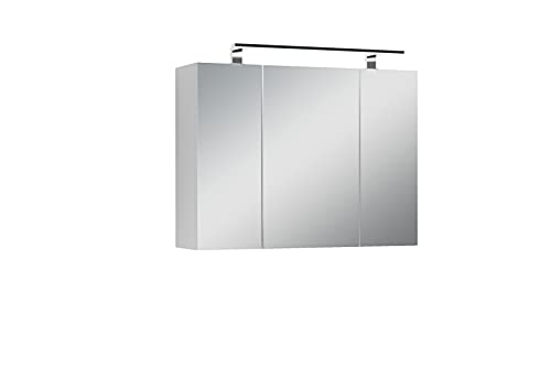 byLIVING Spiegelschrank SPREE/Korpus matt weiß mit Spiegeltüren/Hängeschrank mit Soft-Close-Funktion/Inklusive LED-Beleuchtung/Badschrank mit Stecker- und Schalterdose/B 80, H 60, T 20 cm, 93630 von byLIVING