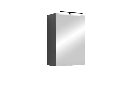 byLIVING Spiegelschrank Spree/Korpus matt anthrazit mit Spiegeltüren/Hängeschrank mit Soft-Close-Funktion/Inkl. LED-Beleuchtung/Badschrank mit Stecker- und Schalterdose/B 40, H 60, T 20 cm von byLIVING