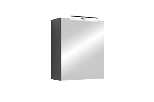 byLIVING Spiegelschrank Spree/Korpus matt anthrazit mit Spiegeltüren/Hängeschrank mit Soft-Close-Funktion/Inkl. LED-Beleuchtung/Badschrank mit Stecker- und Schalterdose/B 50, H 60, T 20 cm von byLIVING