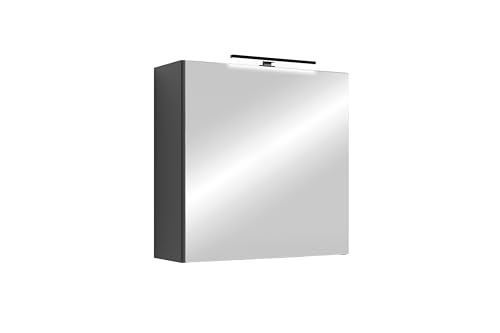 byLIVING Spiegelschrank Spree/Korpus matt anthrazit mit Spiegeltüren/Hängeschrank mit Soft-Close-Funktion/Inkl. LED-Beleuchtung/Badschrank mit Stecker- und Schalterdose/B 60, H 60, T 20 cm von byLIVING