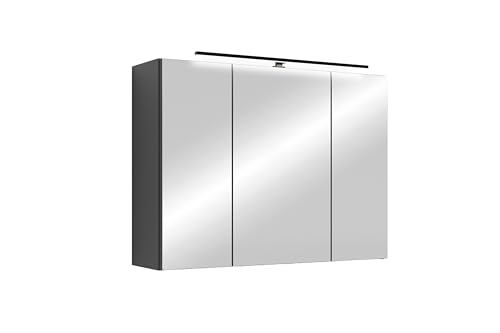 byLIVING Spiegelschrank Spree/Korpus matt anthrazit mit Spiegeltüren/Hängeschrank mit Soft-Close-Funktion/Inkl. LED-Beleuchtung/Badschrank mit Stecker- und Schalterdose/B 80, H 60, T 20 cm von byLIVING