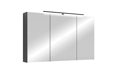 byLIVING Spiegelschrank Spree/Korpus matt mit Spiegeltüren/Hängeschrank mit Soft-Close-Funktion/Inklusive LED-Beleuchtung/Badschrank mit Stecker- und Schalterdose/B 100, H 60, T 20 cm (Anthrazit) von byLIVING