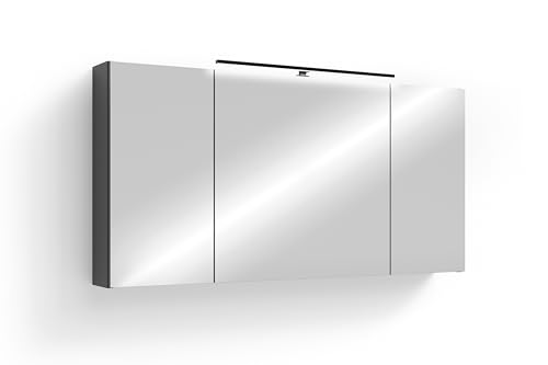 byLIVING Spiegelschrank Spree/Korpus matt mit Spiegeltüren/Hängeschrank mit Soft-Close-Funktion/Inklusive LED-Beleuchtung/Badschrank mit Stecker- und Schalterdose/B 120, H 60, T 20 cm (Anthrazit) von byLIVING