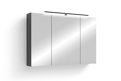 byLIVING Spiegelschrank Spree/Korpus matt mit Spiegeltüren/Hängeschrank mit Soft-Close-Funktion/Inklusive LED-Beleuchtung/Badschrank mit Stecker- und Schalterdose/B 90, H 60, T 20 cm (Anthrazit) von byLIVING