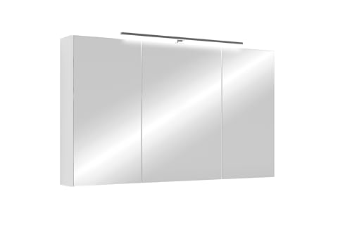 byLIVING Spiegelschrank Spree/Korpus matt weiß mit Spiegeltüren/Hängeschrank mit Soft-Close-Funktion/Inklusive LED-Beleuchtung/Badschrank mit Stecker- und Schalterdose/B 100, H 60, T 20 cm (Weiß) von byLIVING