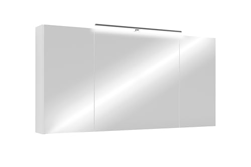 byLIVING Spiegelschrank Spree/Korpus matt weiß mit Spiegeltüren/Hängeschrank mit Soft-Close-Funktion/Inklusive LED-Beleuchtung/Badschrank mit Stecker- und Schalterdose/B 120, H 60, T 20 cm (Weiß) von byLIVING