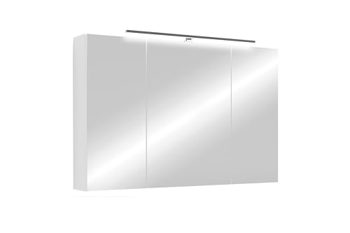 byLIVING Spiegelschrank Spree/Korpus matt weiß mit Spiegeltüren/Hängeschrank mit Soft-Close-Funktion/Inklusive LED-Beleuchtung/Badschrank mit Stecker- und Schalterdose/B 90, H 60, T 20 cm (Weiß) von byLIVING