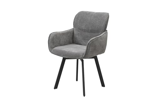 byLIVING Stuhl 2-er Set RICO/Webstoffbezug, Gestell in schwarz / 360° drehbar/Esszimmerstuhl/Küchenstuhl/B 61 x H 90 x T 63 cm (Dunkelgrau) von byLIVING