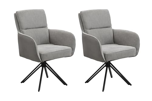 byLIVING Stuhl 2-er Set Tino/Bezug Webstoff-Mikrofaser, Gestell in schwarz / 360° drehbar/Esszimmerstuhl/Küchenstuhl/B 62 x H 94 x T 70 cm (Hellgrau) von byLIVING