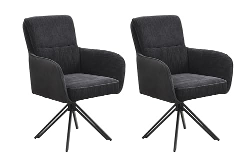 byLIVING Stuhl 2-er Set Tino/Bezug Webstoff-Mikrofaser, Gestell in schwarz / 360° drehbar/Esszimmerstuhl/Küchenstuhl/B 62 x H 94 x T 70 cm (Schwarz) von byLIVING