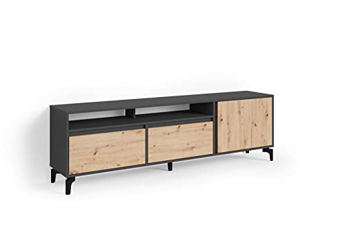 byLIVING TV-Board Blackwood/Lowboard Anthrazit mit Absetzung in Artisan Eiche/Fernsehtisch mit 2 Klappen und 1 Tür/B 190, H 58, T 38 cm von byLIVING