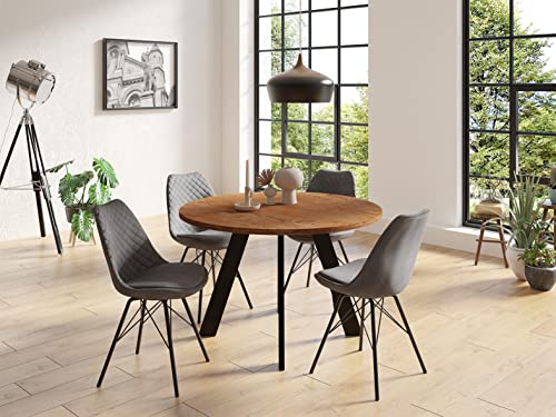 byLIVING Tara Esstisch/runde Tischplatte Akazie Natur/Gestell Metall schwarz/Küchentisch für bis zu 5 Personen/Braun/D 120, H76 cm von byLIVING