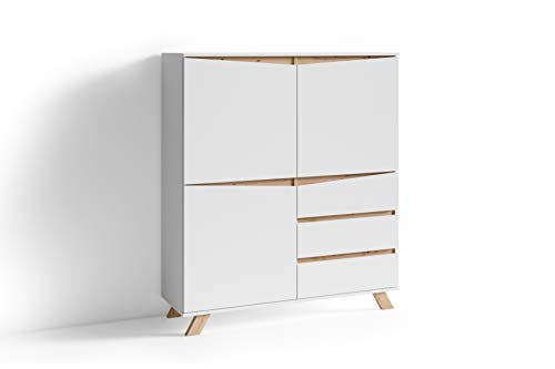 byLIVING Highboard Valentin, Wohnzimmerschrank mit robuster Melamin Oberfläche in der modernen Optik Artisan Eiche mit weiß, Holzwerkstoff, B 120, H 142, T 38 cm von byLIVING