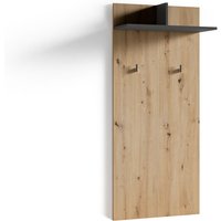 Byliving - Wandpaneele ben / Garderobe Artisan Eiche-Optik hellbraun mit zwei Kleiderhaken und Hutablage / Flurgarderobe für die Wand / b 60, h 136, von byLIVING