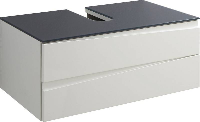 byLIVING Waschbeckenschrank Shape (1-St) für Aufsatzbecken mit asymetrischer Hochglanz Front, 2 Schubkästen von byLIVING